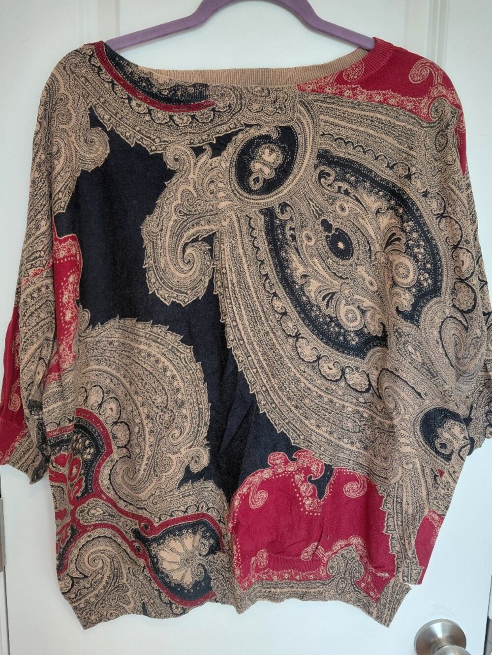 Navy & Tan Paisley Print Blouse